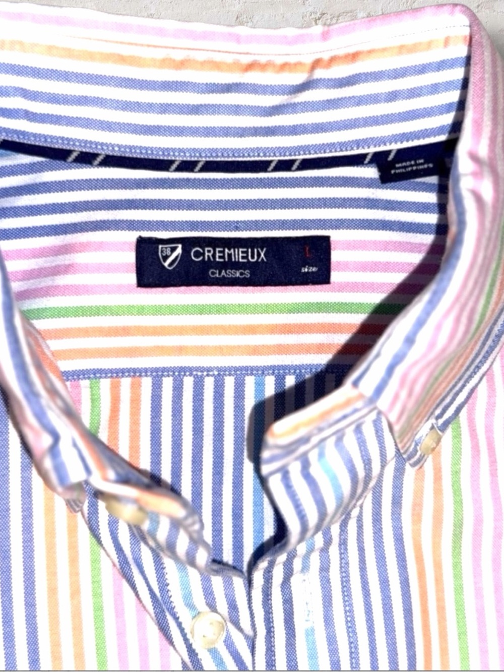 Cremeux Classics Striped Button-Down Shirt L Multicolor Pastel Short Sleeve